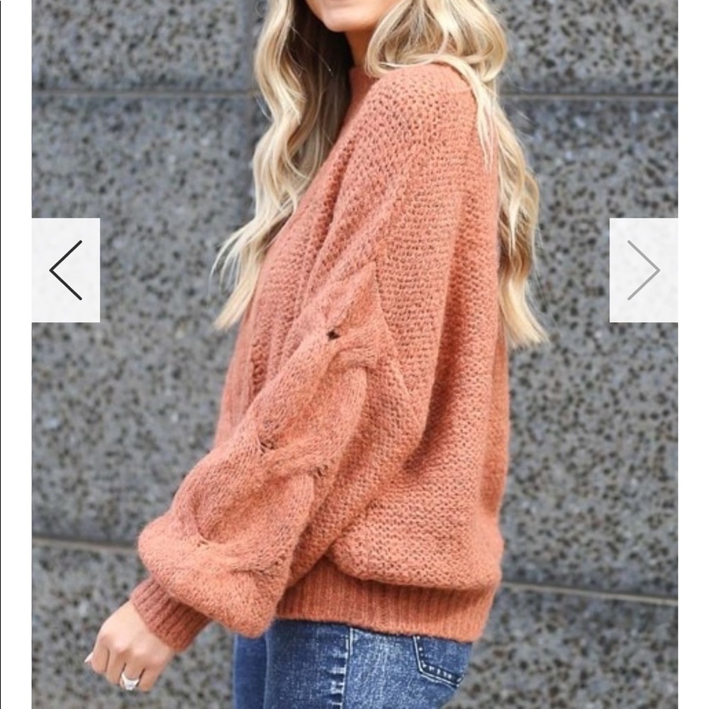 Neck Cable Knit Top Color Rust - Picture 2 of 6